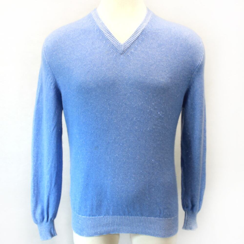 Maus & Hoffman Cashmere Cotton Blue V-Neck Sweater Medium Made in Scotland